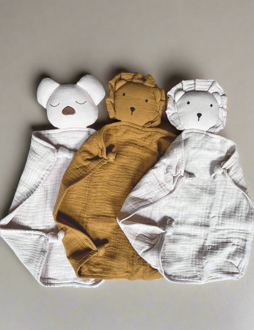 Tutyi & Sisu organic cotton baby & toddler koala, lion comforter, lovey, security blanket