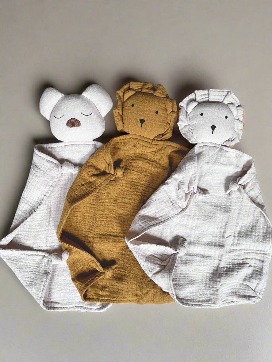 Tutyi & Sisu organic cotton baby & toddler koala, lion comforter, lovey, security blanket