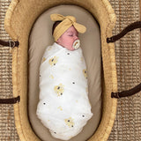 Organic jersey swaddle & beanie or topknot set in Turmeric