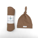 Organic jersey swaddle & beanie set in Chocolate