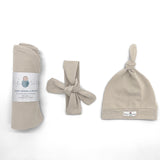 Organic jersey swaddle & beanie or topknot set in Fog