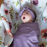 Organic jersey swaddle & topknot set in Amethyst