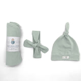 Organic jersey swaddle & beanie or topknot set in Mineral