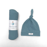 Organic jersey swaddle & beanie set in Slate