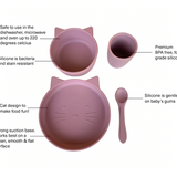 Cat Silicone Suction Dinnerware Set 4 piece Dusty Rose