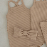 Cross Back Romper & Headband Set Latte