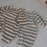 LS Striped Waffle Romper Grey Melange