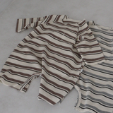 LS Striped Waffle Romper Mocha