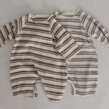 LS Striped Waffle Romper Grey Melange
