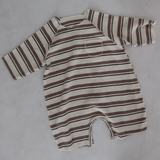 LS Striped Waffle Romper Mocha