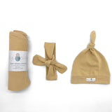 Organic jersey swaddle & beanie or topknot set in Turmeric