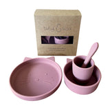 Cat Silicone Suction Dinnerware Set 4 piece Dusty Rose