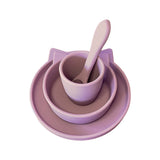 Cat Silicone Suction Dinnerware Set 4 piece Dusty Rose