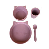 Cat Silicone Suction Dinnerware Set 4 piece Dusty Rose