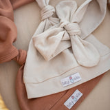 Organic jersey swaddle & beanie or topknot set in Fog