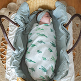 Organic jersey swaddle & beanie or topknot set in Mineral