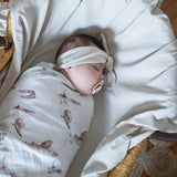 Organic jersey swaddle & beanie or topknot set in Fog