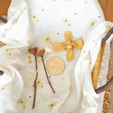 Organic jersey swaddle & beanie or topknot set in Turmeric