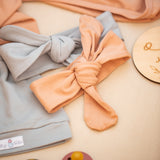 Organic jersey swaddle & beanie or topknot set in Mineral