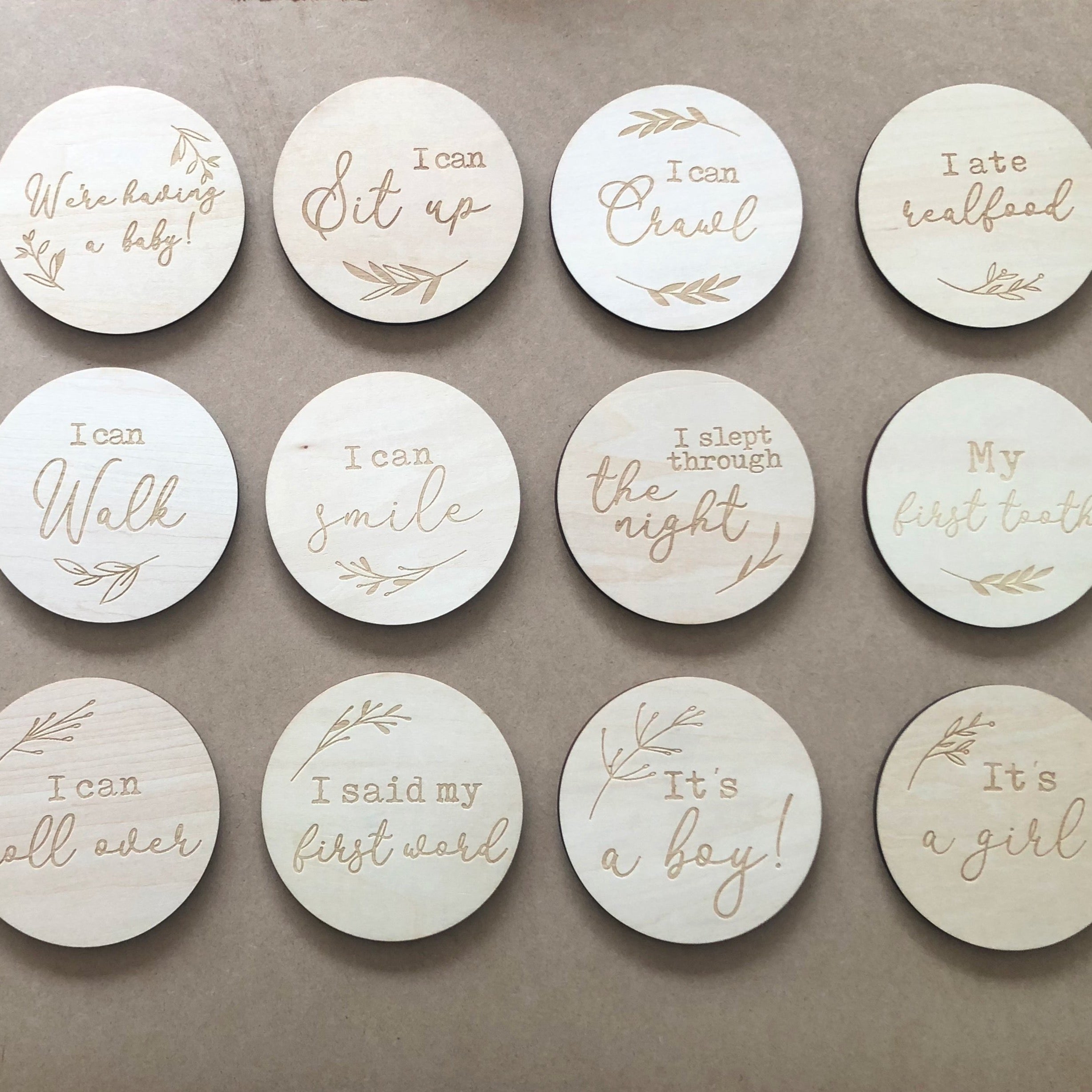 Set of 13 Double-Sided Wooden Milestone Cards Leaf