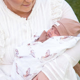 Organic jersey swaddle & beanie or topknot set in Sand